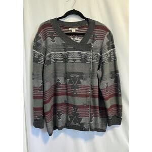RuffHewn | Womens Sweater Cardigan Gray Aztec Cotton Asymmetrical Zipper - 2X